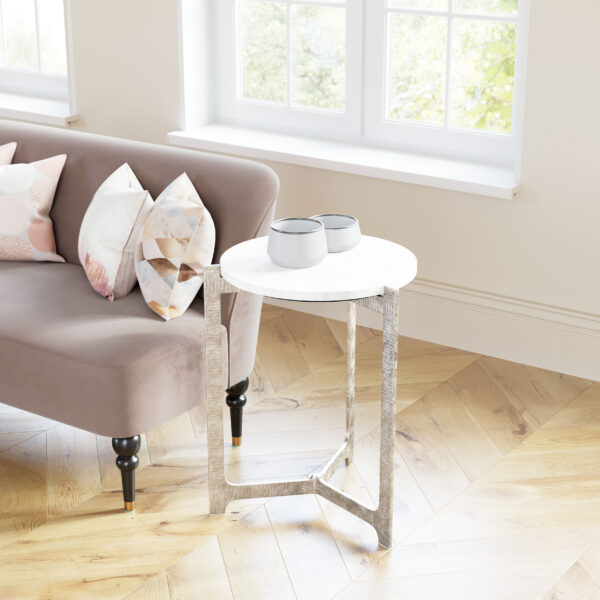 Barmas Side Table White & Silver 110256 - Image 2