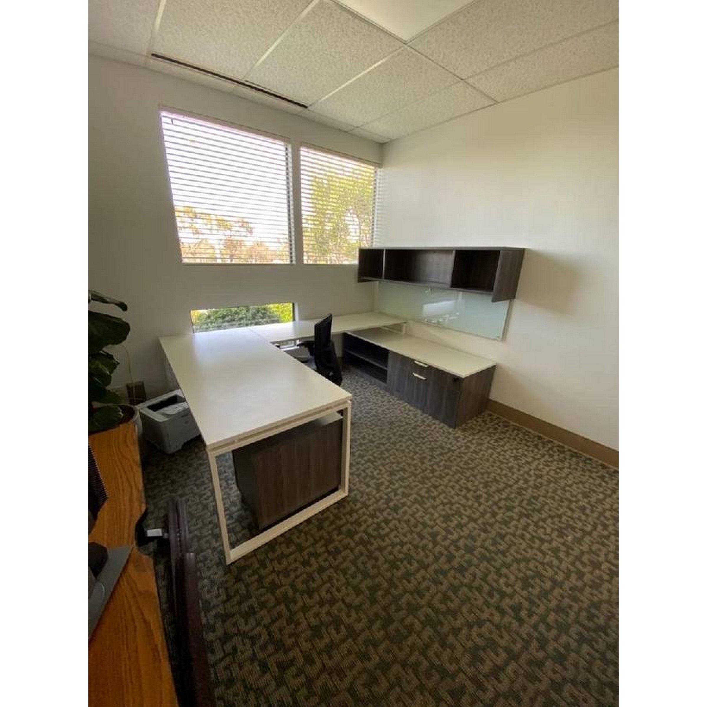 U-shaped Desk with White Tops and hutch